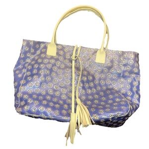 Cavalcanti Italian Leather Blue Bag Tote Purse With Embossed Flowers Vintage